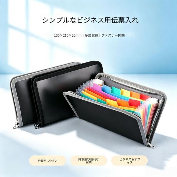 ミニ ドキュメントファイル A6 ジャバラ式 ファスナー付き 領収書 ケース レシートホルダー ファイル 通帳 カード収納 家計管理 仕分け 爆買