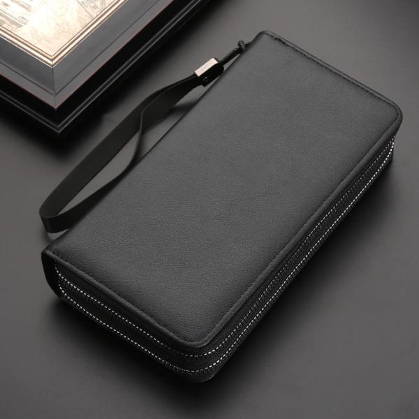 長財布 メンズ ハンドストラップ付き ファスナー式 PU レザー 大容量 スマホ収納可能 ビジネス 普段使い 手に持ちやすい 爆買