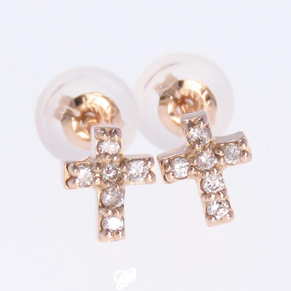 ダイヤ ピアス ピンクゴールド ダイヤモンド クロス 十字架 モチーフ