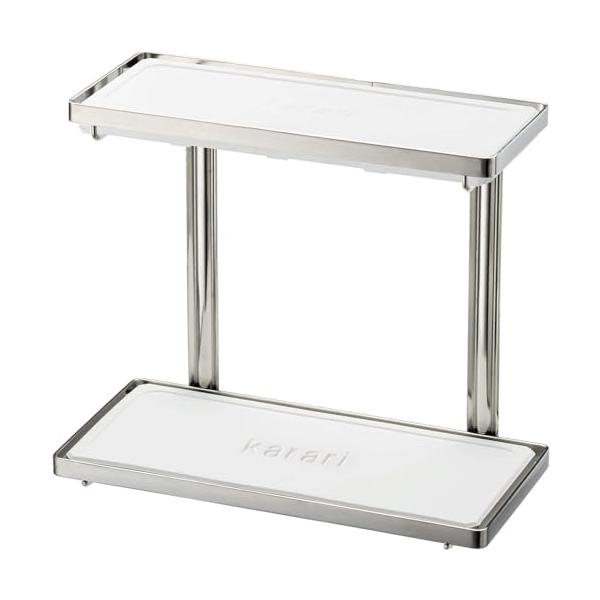 モダンシルバー/24×11.5×20cm/HO1864・PatternName:フリーラック 2段・パッケージ個数:1・サイズ:幅24×奥行11.5×高さ20cm・材質:本体/ステンレス鋼、足ゴム/シリコーン樹脂、トレー/珪藻土・原産国:中国