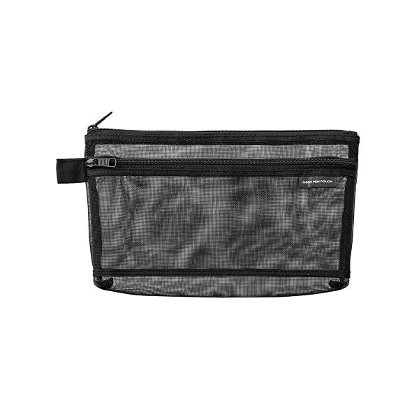 黒/-/41832006・PatternName:単品・パッケージ個数:1・軽いメッシュ素材で、中身が把握がしやすいコンパクトなペンケース。・底にマチがあるので見た目以上に収納力が高く、便利な外ポケットもついています。ペンのほかにも定規や電...
