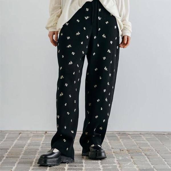 CREDONA クレドナ FLOWER EMBROIDERY KNIT PANTS 即日発送