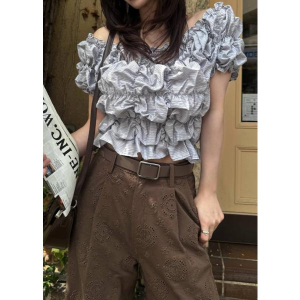 WILLFULLY   ウィルフリー whip shirring stripe 2way tops 即日発送