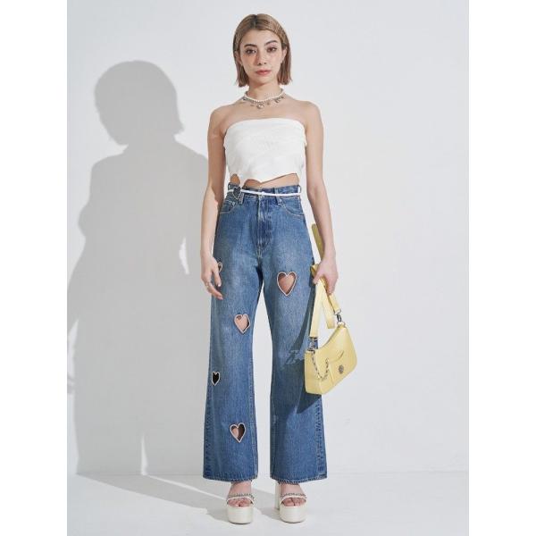 EVRIS ハートデニム ブルー S 新品未使用 EVRIS EVRIS(エブリス）ハートカッティングワイドデニムパンツ