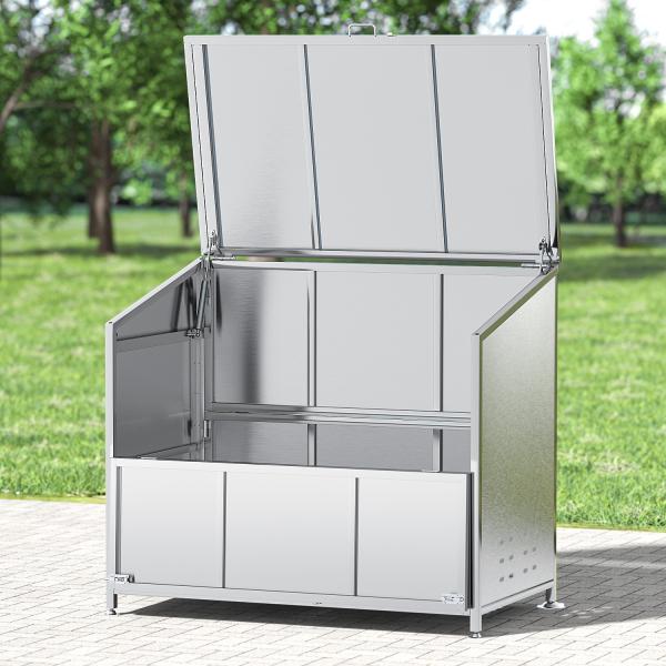 ゴミ箱 ステンレス 保管箱 屋外 大容量 カラス除け 猫 小動物 ゴミ荒らし防止 ごみ収集 大型 ごみ収集ボックス 庭用 ふた付き アジャスター (奥行広1050)