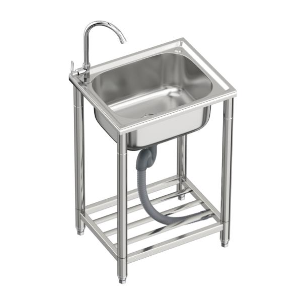 コストパフォーマンスの高さが魅力のシンプルな流し台です。・サビやキズに強いステンレス製流し台で、安心して屋外で使用できます。・庭先でのガーデニング、工場、農園、キャンプ場など様々な場所に設置できます。・工具不要＆簡単設定のため、付属の説明書...