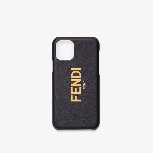 フェンディ FENDI iPhone11 iPhone 11 Pro アイフォンケース ブラック イエロー ロゴ カーフレザー フェンディ FENDI iPhone11 iPhone 11 Pro アイフォンケース ブラック イエロー ロゴ カーフレザー