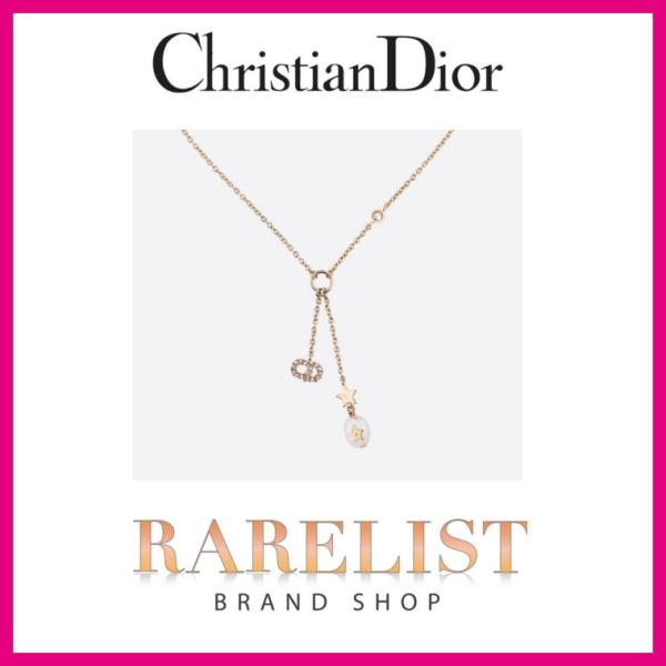 クリスチャンディオール ディオール Christian Dior ネックレス アクセサリー ゴールド ロゴ パール ラインストーン