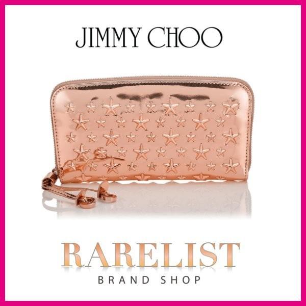 JIMMY CHOO JIMMY CHOO ジミーチュウ JIMMY CHOO 財布 長財布 ラウンドジップ 新作 ティーローズ ピンクゴールド ミラーコーテッド スター 星 スタッズ 美品 ジミーチュウ ラウンドファスナー スタッズ ピンク