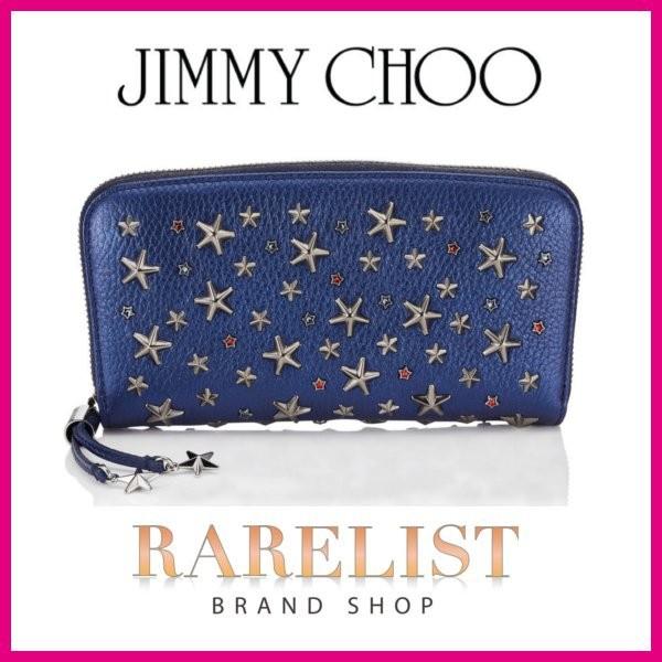 ジミーチュウ Jimmy Choo 財布 長財布 ラウンドジップ 新作 ネイビー ブルー ガンメタル シルバー クリスタル レザー スター 星 スタッズ Jimmychoofilipaninoumikanellopimlideanhowicknellieminisaranemosashacarnabydereklawrenceprt ブランドショップrarelist 通販