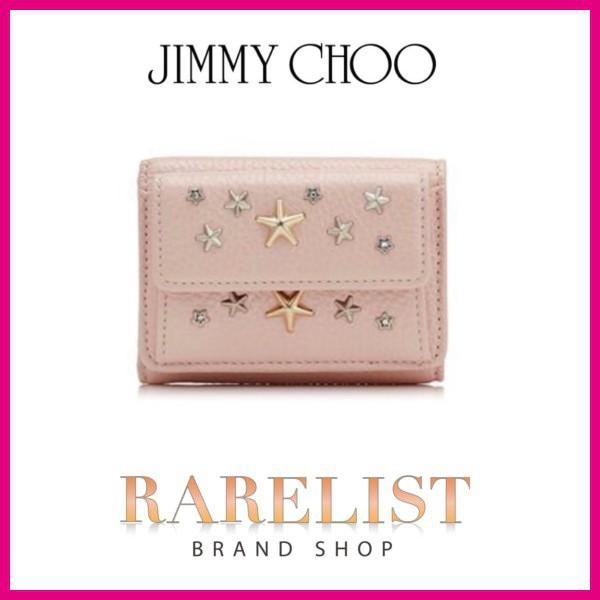 ジミーチュウ ブランド ピンク 三つ折り財布 スタッズ お洒落