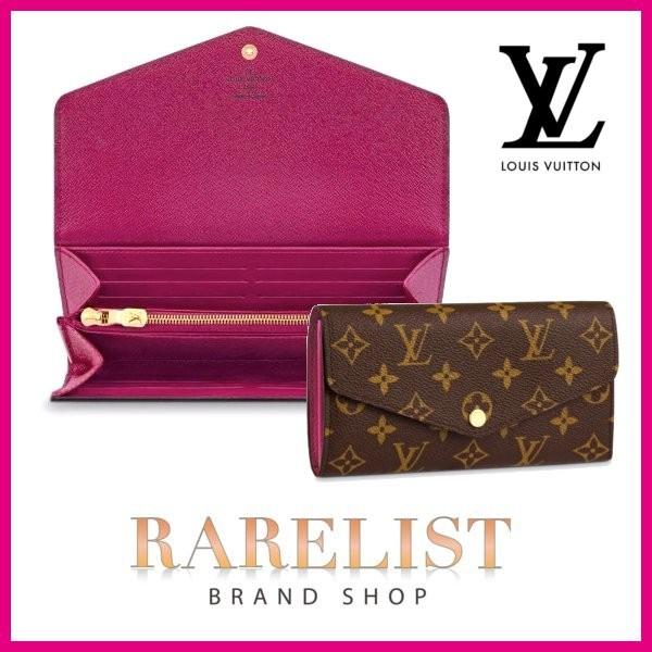 ルイヴィトン louis vuitton 財布 長財布 モノグラム ブラウン フューシャ ローズパープル系 ゴールド
