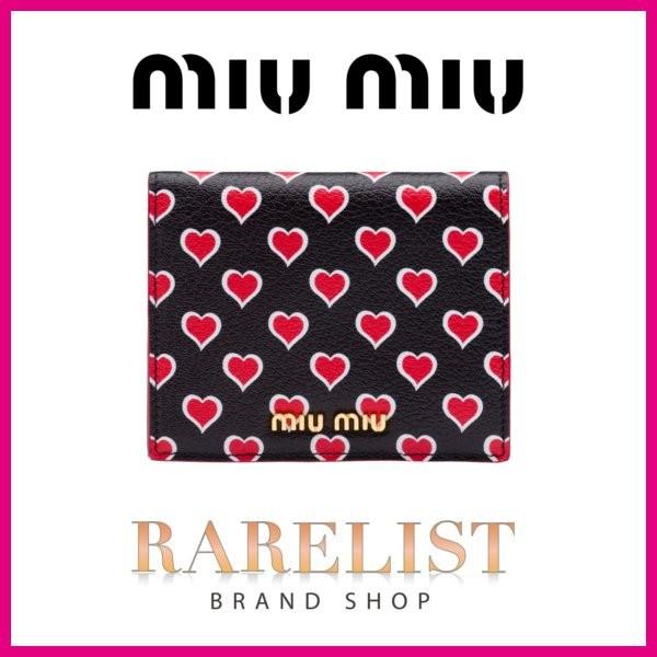ミュウミュウ ミウミウ Miumiu 財布 小財布 ２つ折り 二つ折り 新作 ブラック レッド ゴールド レザー 本革 ハート プリント Miumiumv42bczf0lt55mlf068z5ml225n5mv4n5ml010n5pg222n5ml506n5mm268n ブランドショップrarelist 通販