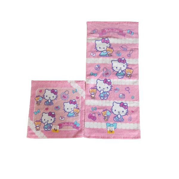 ☆２枚セット☆　キティ　サンリオ　ハンドタオル＆フェイスタオル　おしゃれガール　かわいい　キャラクター