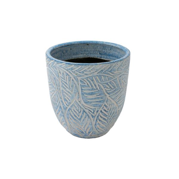 カラーテラコッタ鉢 植木鉢 ブルーリーフ S プランター 8号 : ラタン