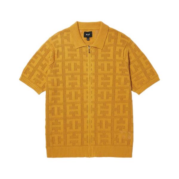 HUF ロゴ入り カーディガン 黒/黄色 HUF カーディガン / ハフ BARBED WIRE CARDIGAN 有刺鉄線 メンズ