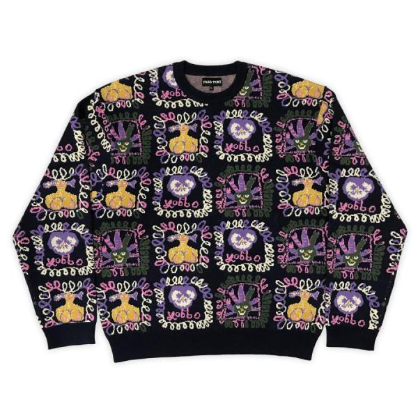 パスポート [SALE]Pass~Port Faces Knit Sweater Black メンズ