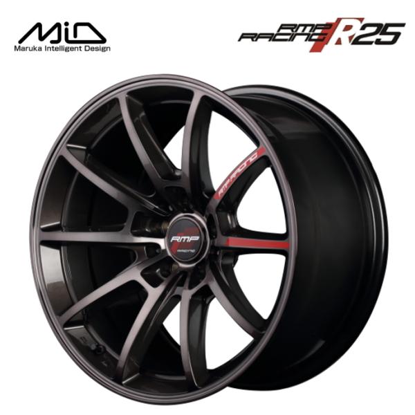 マルカサービス MID RMP RACING R25 18インチ 8.5J インセット45 5穴 PCD114.3 ガンメタポリッシュ/ブラッククリア スポーク ホイール 単品 4本 セット