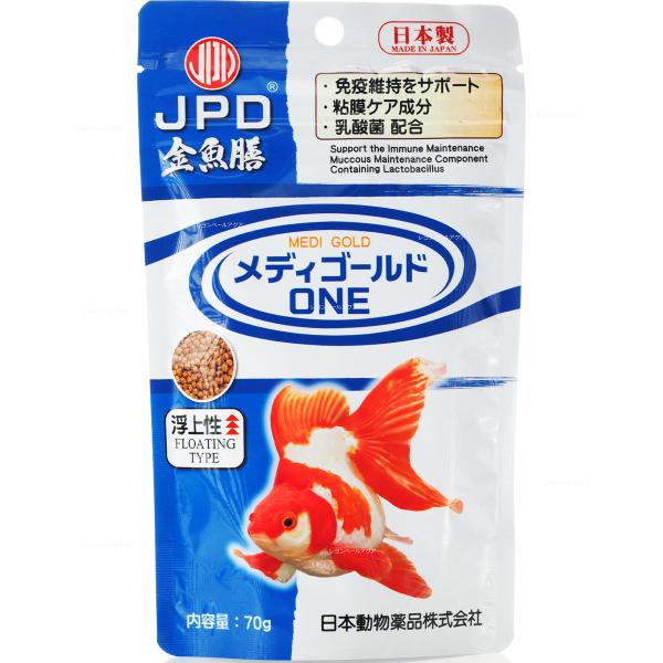 日本動物薬品 JPD金魚膳 メディゴールド ONE 浮上性 70g 日本製青