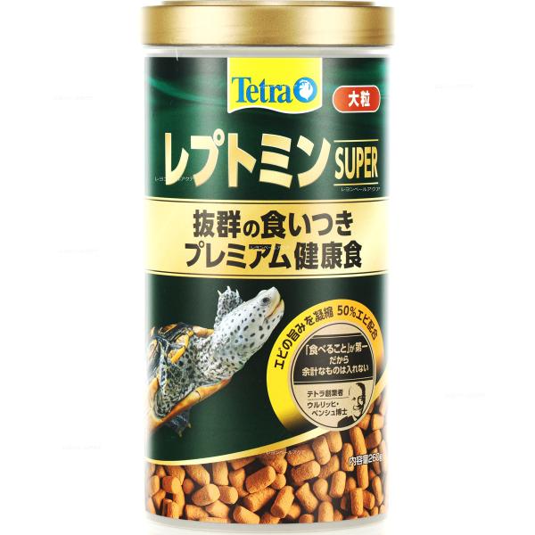 注文や問い合わせる際、当店の会社概要、お買い物ガイドを必ずお読みください。テトラ レプトミンスーパー 大粒 260gは、甲長10cm以上の水棲カメ用のプレミアムフードです。天然エビを贅沢に配合し、抜群の食いつきを実現しています。ビタミンAの...