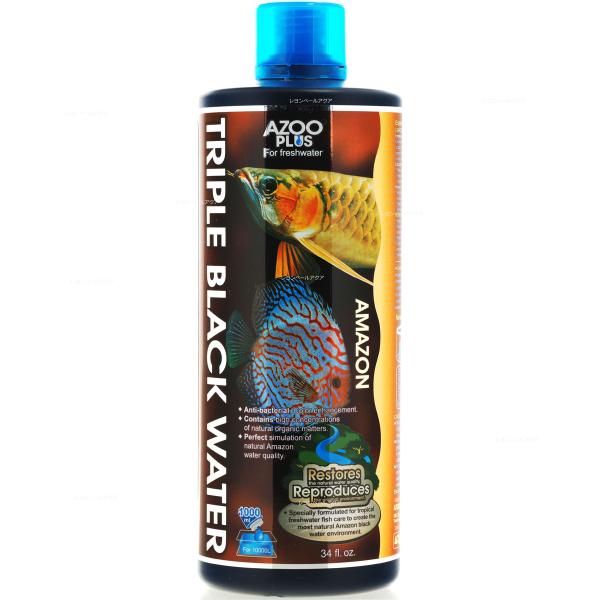 注文や問い合わせる際、当店の会社概要、お買い物ガイドを必ずお読みください。アズージャパン トリプルブラックウォーター 1000ｍｌ淡水水草■天然腐植酸を極めて濃く含みます。抗酸化作用で自然本来の水に近づけて、ストレス軽減、色揚げ、産卵促進な...