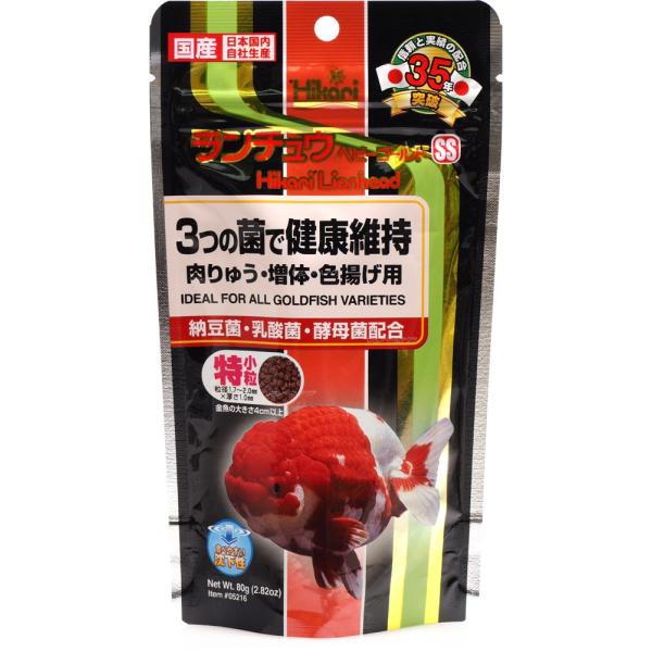 注文や問い合わせる際、当店の会社概要、お買い物ガイドを必ずお読みください。3つの善玉菌を配合し、エサの消化吸収、健康維持、免疫力維持をサポートするランチュウ用フードです。増体・色揚効果と肉瘤の発達などに適しています。有効期限2028/01/...