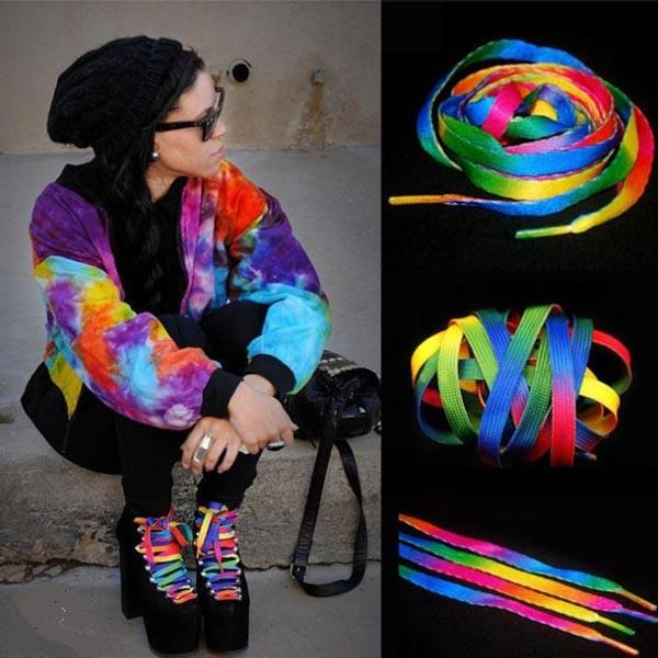 靴ひも レインボーカラー 送料無料 カラフル スニーカーアレンジ 80cmと110cmの2サイズあり １足分 2本 靴紐 ストリート系 スニーカー 平紐 キッズ レイシーズン ヤフー店 通販 Yahoo ショッピング