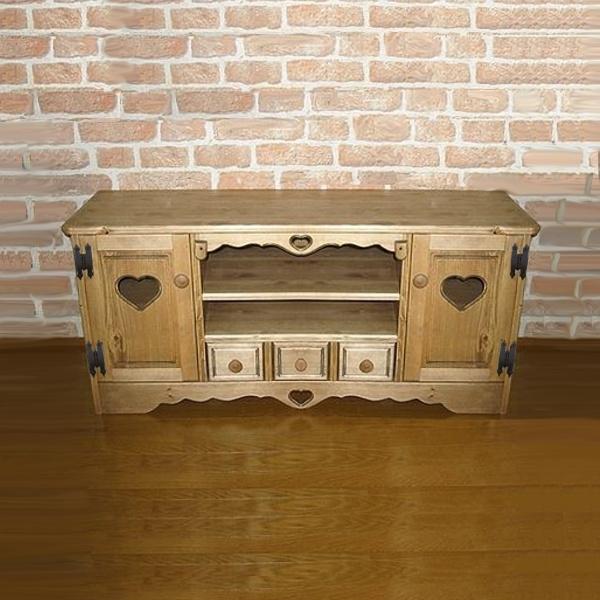カントリーテレビボード 幅110 ハートのくりぬき扉＆引き出し3個付き  