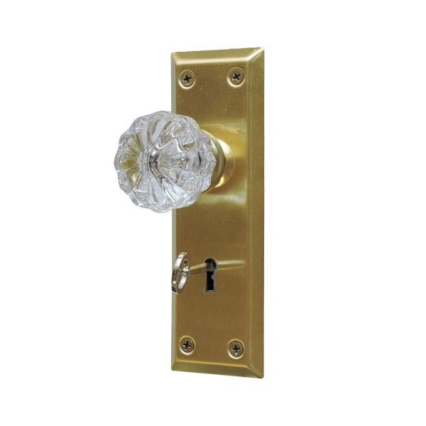 ガラスドアノブ サテンブラス角座（棒カギ錠付） : R.C.Company - 通販