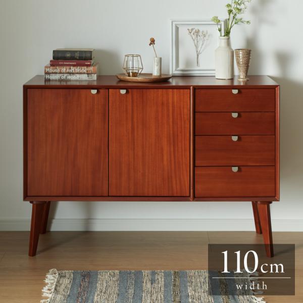 マホガニー材　サイドボード　北欧 キャビネット 幅110cm 北欧 ヴィンテージ 天然木 マホガニー 完成品