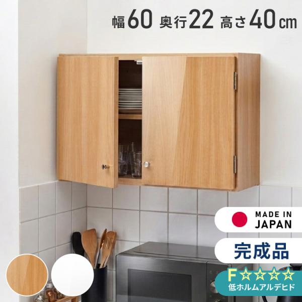選べる吊戸棚 光沢仕上げ 壁面収納 吊戸棚 幅60 奥行22 完成品 日本製 F キッチン 洗面所 リビング 吊り戸棚 棚 可動棚 高さ調節 鏡面 完成品