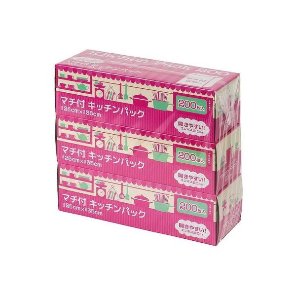 他サイト： 2個セット ケミカルジャパン マチ付 キッチンパック 半透明 200枚×3個入 PC-200M-3 代引不可の商品画像