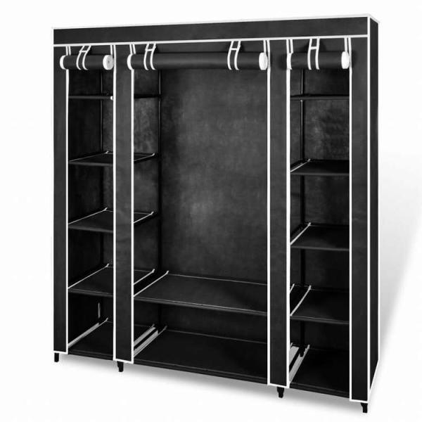 vidaXL ワードローブ 布製 コンパートメント 吊り下げ棒付き 45x150x176cm ブラック家具 キャビネット 収納 戸棚・ワードローブ 代引不可