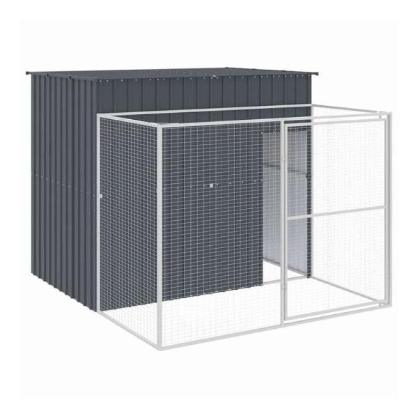 vidaXL ドッグハウス ラン付き アンスラサイト 214x253x181 cm 亜鉛メッキ鋼 動物 ペット用品 ペット用品 犬用品 ドッグハウス 代引不可