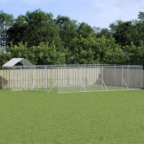 vidaXL 屋外犬小屋 屋根付き シルバー 10x6x2.5 m 亜鉛メッキ鋼製動物 ペット用品 ペット用品 犬用品 犬小屋・ドッグラン 代引不可