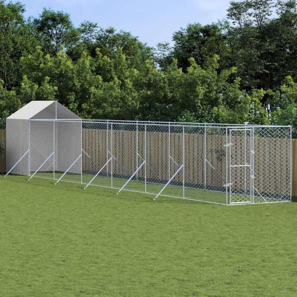 vidaXL 屋外犬小屋 屋根付き シルバー 2x14x2.5 m 亜鉛メッキ鋼製動物 ペット用品 ペット用品 犬用品 犬小屋・ドッグラン 代引不可