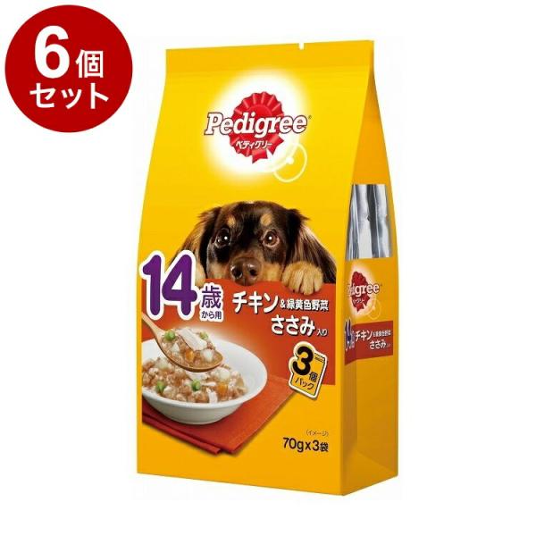 他サイト： 6個セット ペディグリー 14歳から用 チキン&amp;緑黄色野菜 ささみ入り 70g×3袋の商品画像
