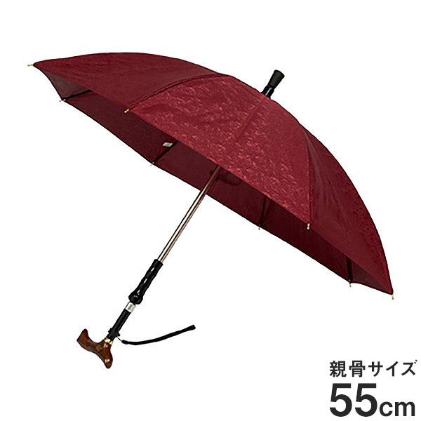デュエットウォーカーMG 調整付マグネットタイプ55cm ジャガードローズ柄ワイン 55cm 傘 かさレディース 女性用 杖 母の日 敬老の日 ギフト ワインレッド(代引不可)【送料無料】 デュエットウォーカーMG 調整付マグネットタイプ55cm ジャガードローズ