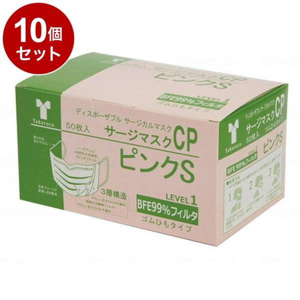 他サイト： 単品10個セット 竹虎 サージマスクCP 50枚入 可燃性ノーズブリッジ ピンクS 箱 076164 代引不可の商品画像