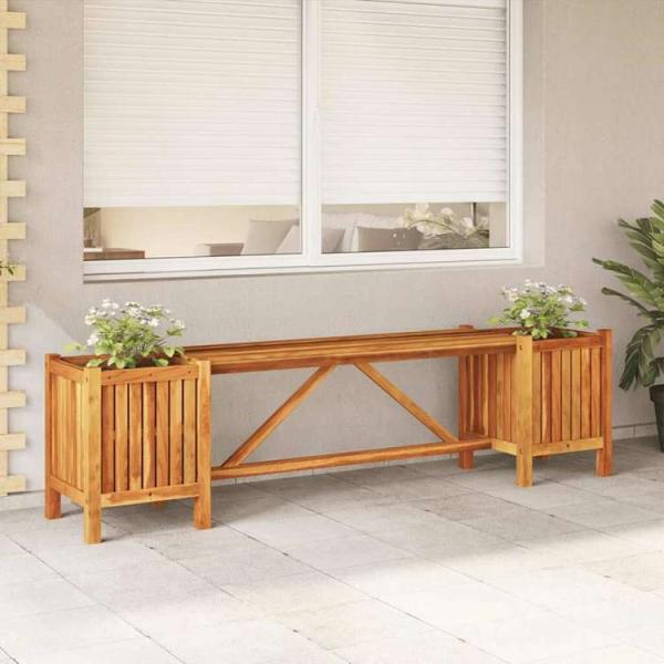 vidaXL ガーデンベンチ プランター2点付き 150x30x40 cm アカシア無垢材家具 アウトドア家具 屋外椅子 アウトドアベンチ 代引不可