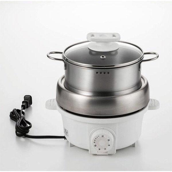 丸山技研 電気ミニグリル鍋(スチーマー付)ホワイト PGN-100(W) 1個（直送品）