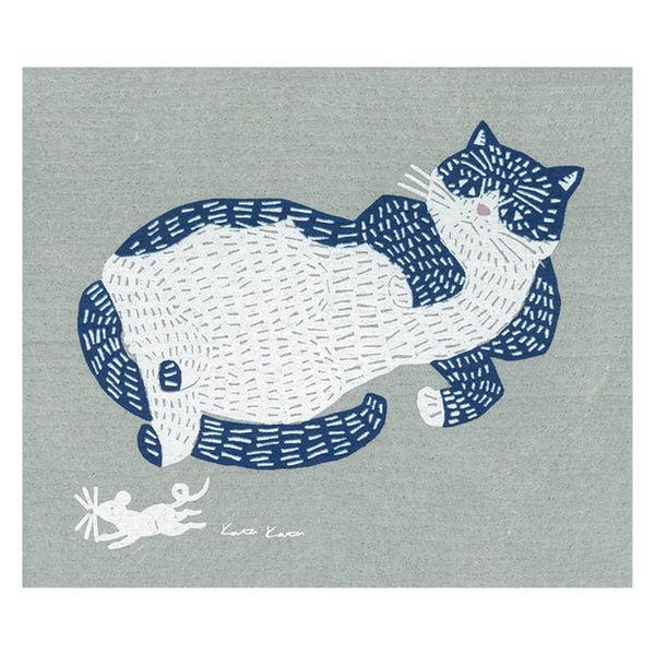 （100%天然素材）スポンジワイプ S 北欧ふきん セルロース 抜群の吸水力 カタカタ ねこ 1個 イーオクト