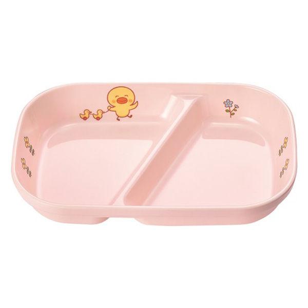 ひよこぐみ 角二つ仕切皿大 ピンク 180×120×32mm J32HIP 1枚メラミン食器 食洗機可 給食 日本製 国際化工