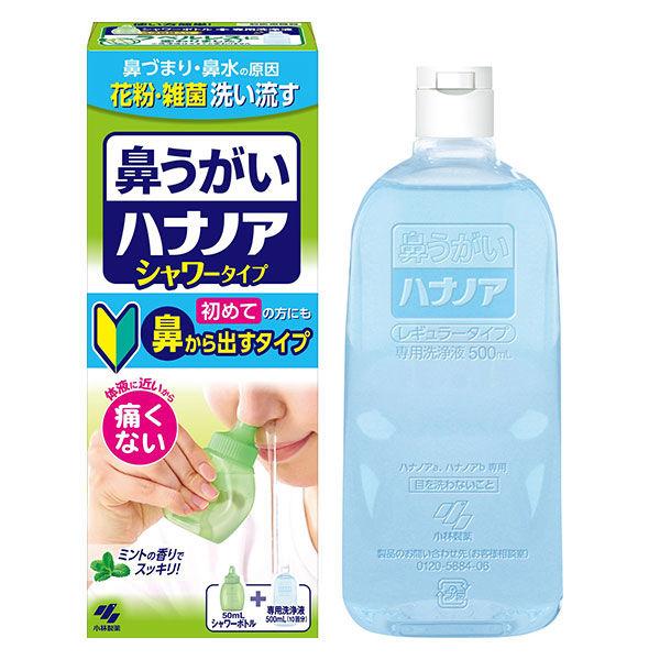 ハナノアシャワー 鼻うがい 初めてでも簡単タイプ (鼻洗浄器+専用洗浄液500ｍｌ)  1箱 小林製薬