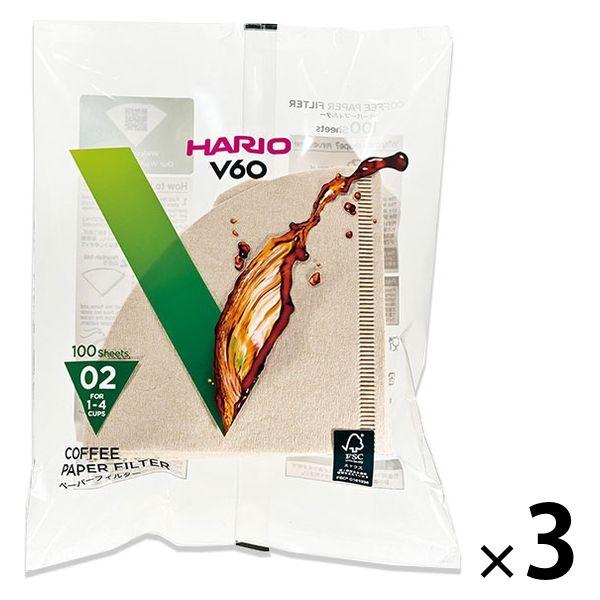 HARIO（ハリオ） コーヒーフィルター V60用ペーパーフィルター02M 1〜4杯用 3袋（100枚入） VCF-02-100M