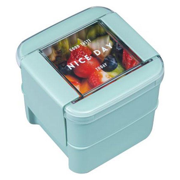 岩崎工業 イージーケアランチボックススクエア2段 パッキン一体型 お弁当箱 食洗器対応 Bー1490 ミント ブルー 1個