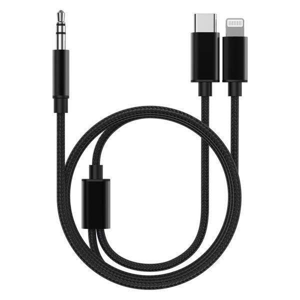 オーディオ変換アダプタ 3.5mmオーディオ[オス] - ライトニング[オス]＋USB Type-C[オス] 1m Lightning