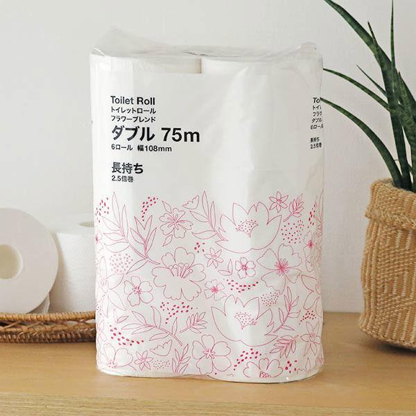 トイレットペーパー ダブル 2.5倍巻き 6ロール 75m フラワーブレンド 1パック（6ロール）ロハコ限定 日本製紙クレシア（イチオシ） オリジナル