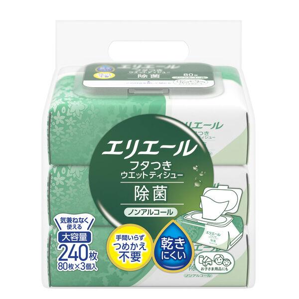 ウェットティッシュ エリエール フタつきウエットティシュー ノンアルコール除菌 1パック(80枚入×3個) 大王製紙
