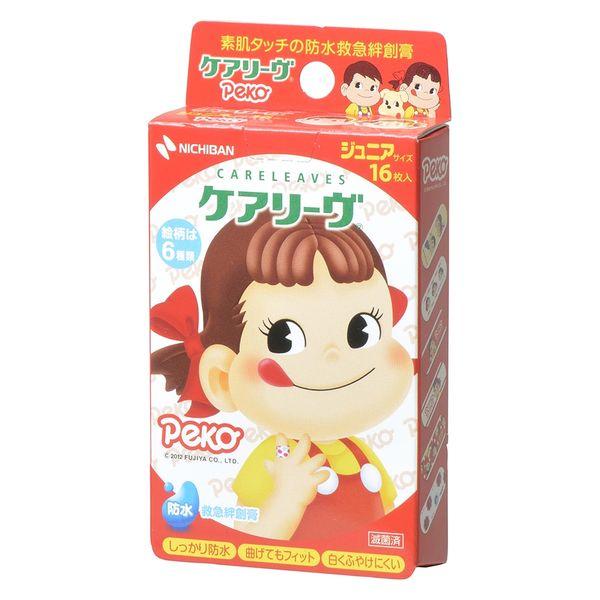 ニチバン 救急絆創膏 ケアリーヴ キャラクター ペコちゃん ジュニアサイズ（子供用） 21mm×58mm CLB16PK 1箱（16枚入）